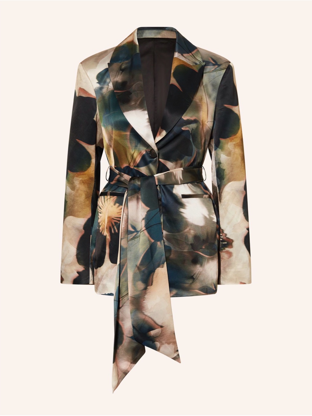 Malina Satin Print Blazer Jacket W/ Wrap Belt Designer Nwt Resortwear